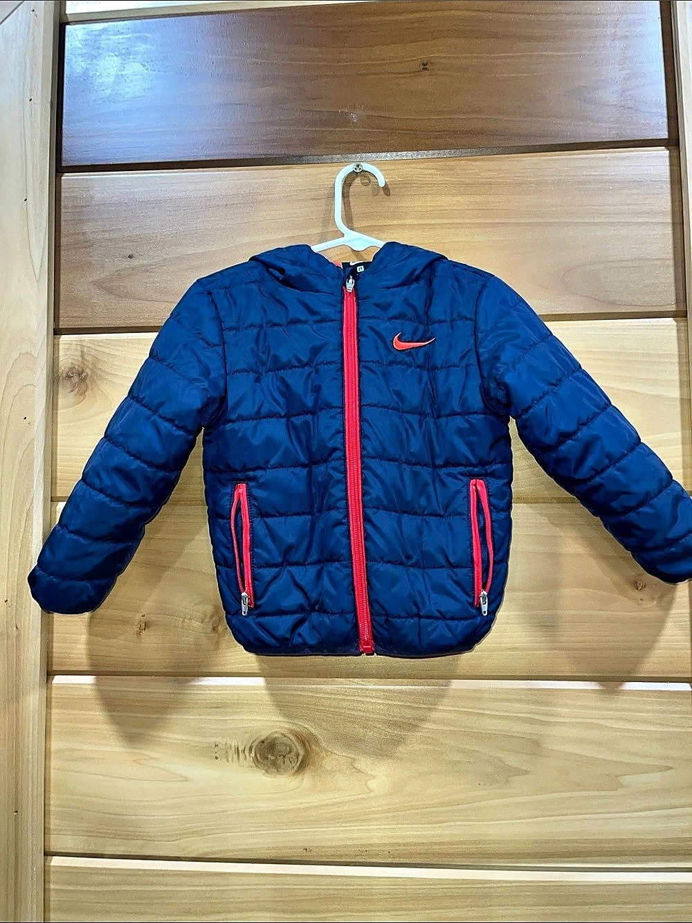 Nike Toddler Boys Hooded Puffer Jacket Blue & Red Boys' 2T